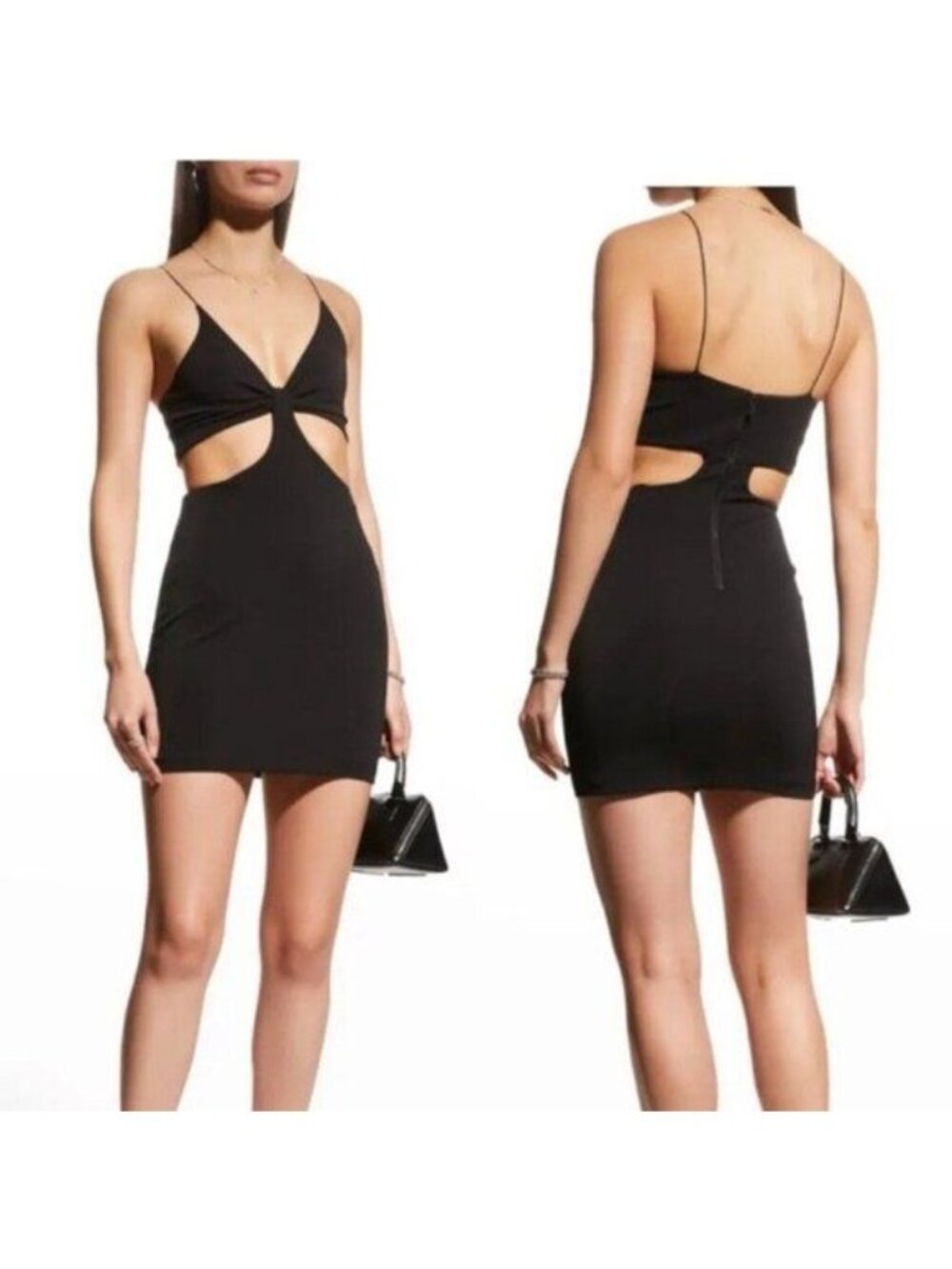 Alice + Olivia Havana Cutout Mini Dress 6 Black Sleeveless Stretch Jersey